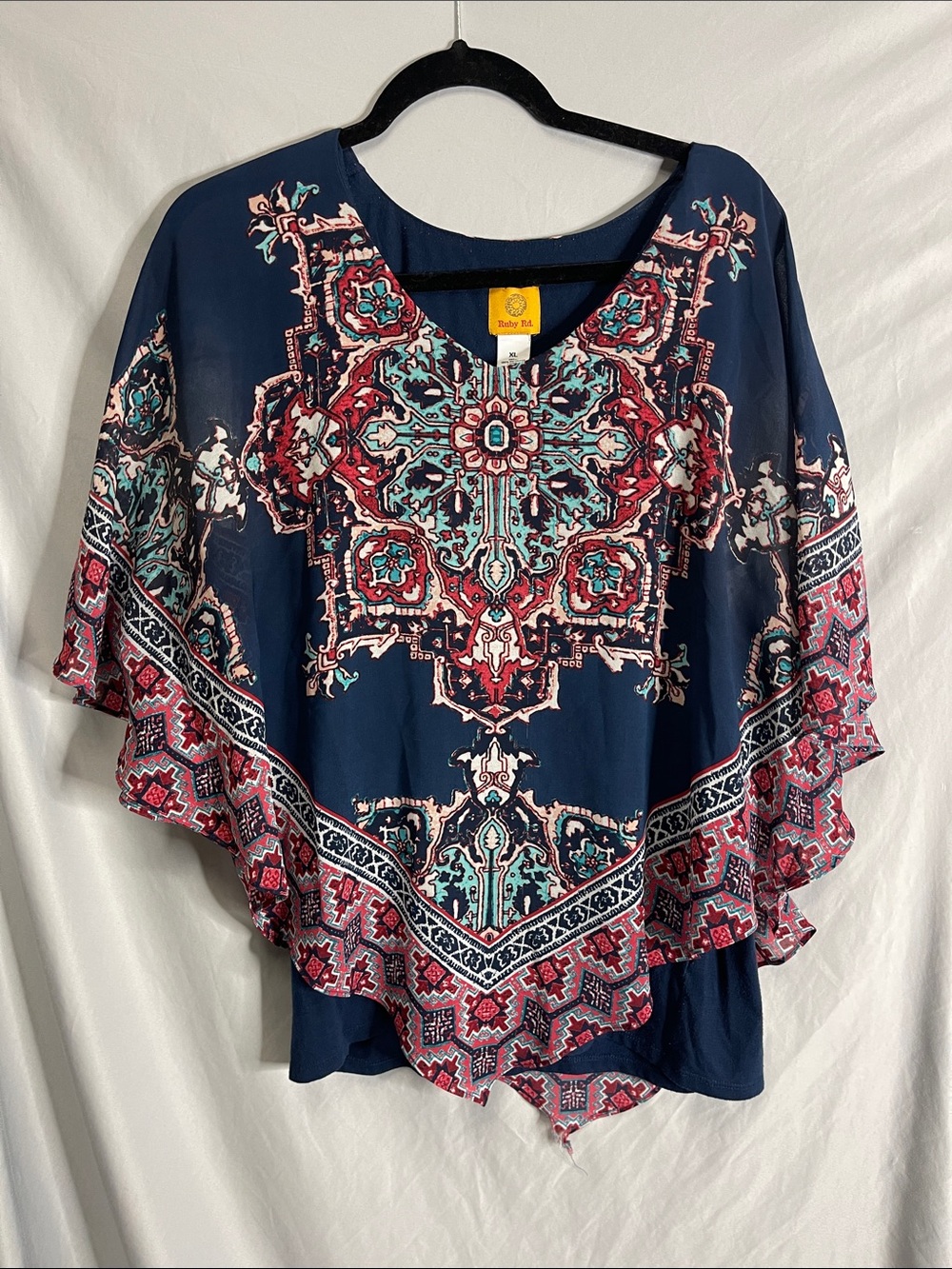 Ruby Rd. Navy Medallion Border Print Tunic with Teal & Pink Accents